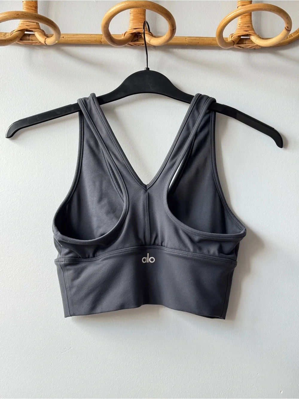 Alo Yoga Charcoal Gray Wild Thing Ruched V-Neck Crop Sports Bra Size S